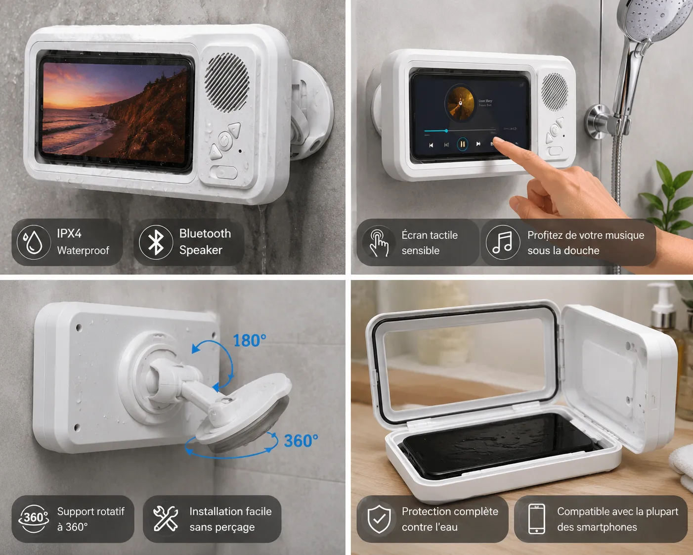 AquaSound™ – Support Mural Étanche avec Enceinte Bluetooth view 3