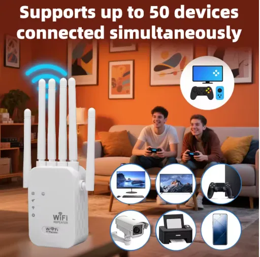 WiFi Repeater 1200Mbps Wireless WIFI Extender WiFi Booster 2.4G/5G Network 